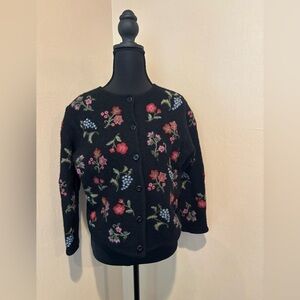 Vintage Marisa Christina 100% Wool Cardigan, Floral and Grapes, Size L
